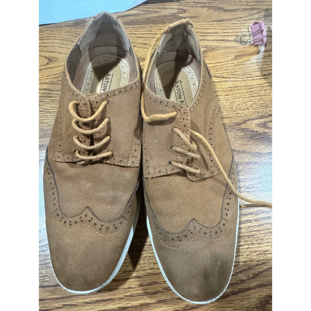 Aston Marc Womens Tan Faux Suede Wingtip Oxford Brogue Sneakers Size 9